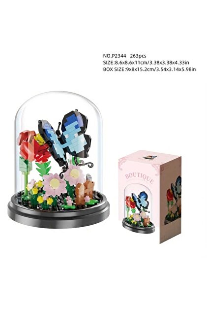 Flowerページ Mevsimsiz Çiçek Kelebek ve Çiçekli Cam Fanus lego hobi zeka [229