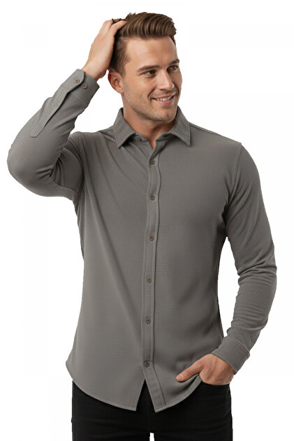 Toprak Slim Fit Knitted Fabric Lycra Men's Shirt – Breathable, Flexible, and Modern Design 2602604