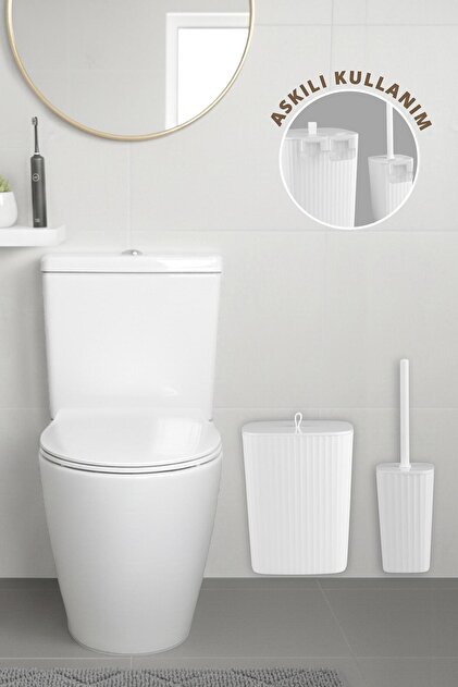 Okyanus Home Safir Yapışkanlı Wc Fırçalık ve Çöp Kovası Seti Beyaz