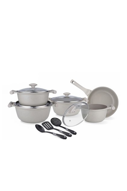 Essentials 12-Piece Warm-Grey Granite Cookware Set | Non-Stick Pots and Pans Set | PR80978