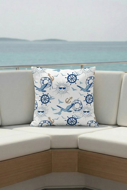 Sunny Expedition Patterned Throw Pillow Cover Waterproof Wipeable Digital Printed Yacht, Ship Decoration
