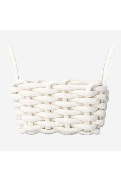 Beyaz Örgülü Sepet 18 cm