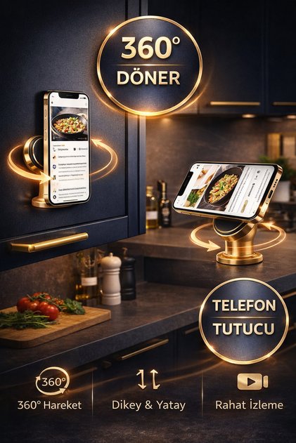 Gold 360 ° Magnetic Metal Phone Holder – Magnetic Stand That Sticks to Torpedo & Cabinets