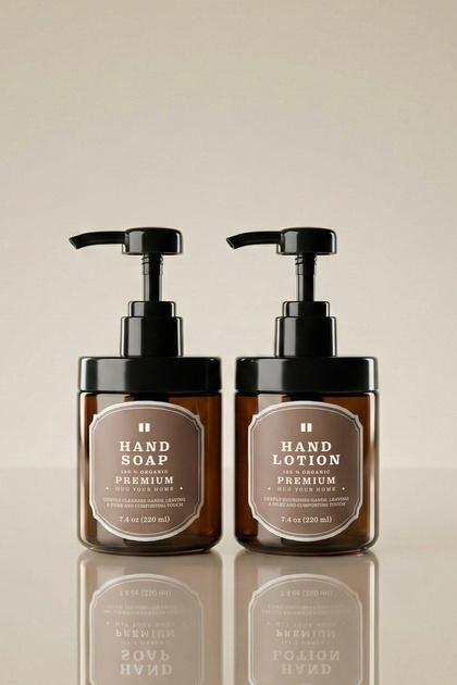 Set of 2 Amber Glass Soap Dispensers - 220 ml Liquid Soap and Lotion Bottle Dispenser - 220Hhcc