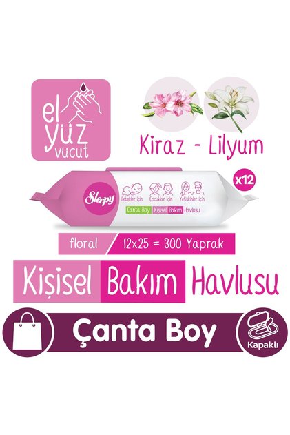Floral Kişisel Bakım Havlusu Çanta Boy 12x25 (300 Yaprak)