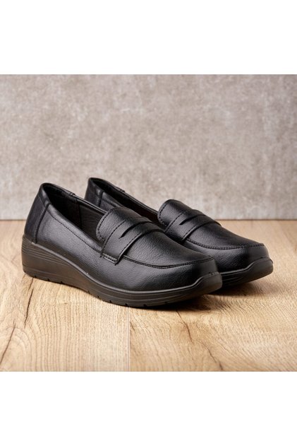 Women's Black -Leather Platform Shoes, Casual & Comfort, TA1-6