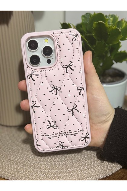 Bow Pattern Premium Inflatable Quilted Phone Case Compatible with iPhone 15 Pro Max