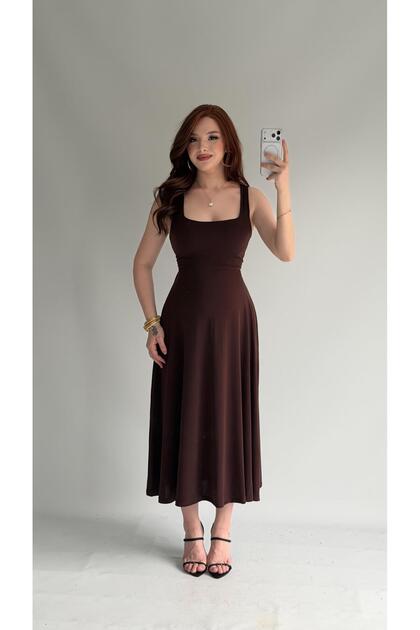 AYENUR DNER Special Edition Waist-Tie Dress Cardigan Brown- Trendyol