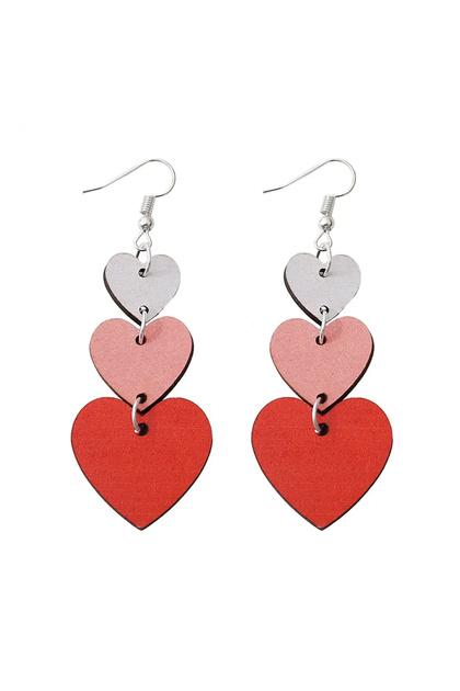 Cercei dama, model lung cu inimioare multiple, tematica fashion heart, rosii, EFAYN