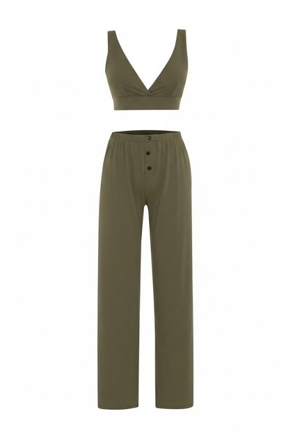 Khaki Bustier Trousers 2-Piece Set
