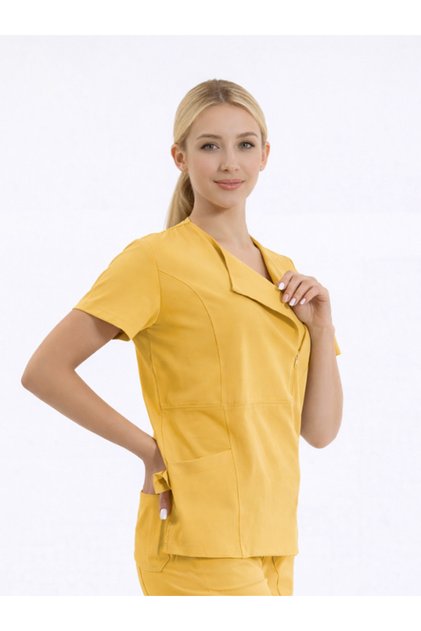 Single Top Special Collar Hidden Zipper Doctor and Nurse Surgical Uniform Yellow |   Medi̇kago