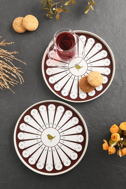 2-Piece Love Bird Tray 22 cm Burgundy-White