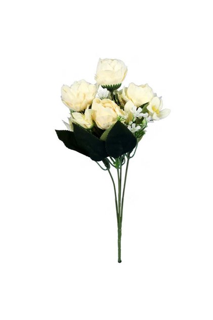 Buchet elegant de flori artificiale de bujor, de culoare crem - 5 bucăți