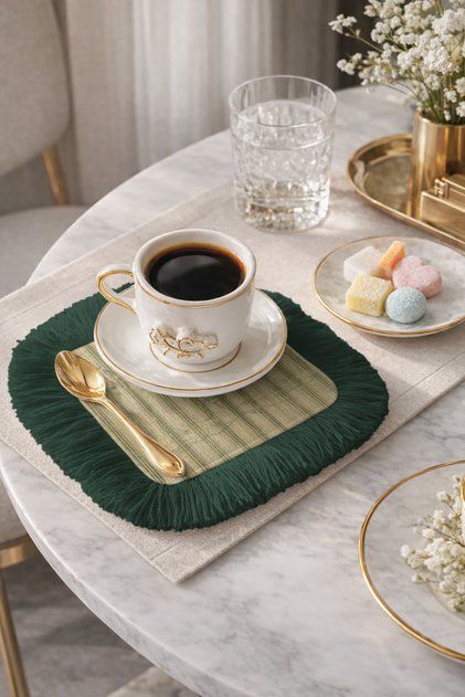 Royal Elegance Striped Fringed Presentation Napkin-Retro Avant-Garde Green Striped Coaster Tissue
