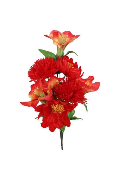 Buchet de 9 flori mixte: 3 Crini, 4 Amaryllis, 2 Crizanteme Culoare Roșie Înălțime 58cm