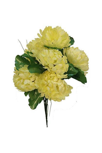 Buchet de 7 Crizanteme cu Iarbă 40 cm Galben