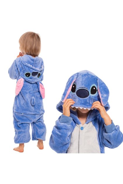 Pijama Kigurumi Stitch - Costum Onesie Copii, Material Moale, Albastru, 125-135 cm