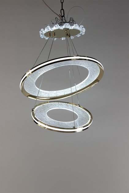 Modern Gümüş Geometrik Çemberli Tasarım 3 Renk Şık Salon Led Sarkıt Avize