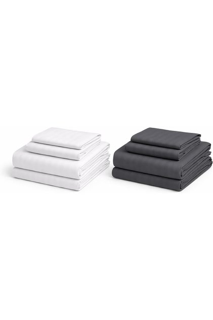 Super King Size Fitted Bedsheet Pack of 2 (White & Grey) 26L*18W*352D