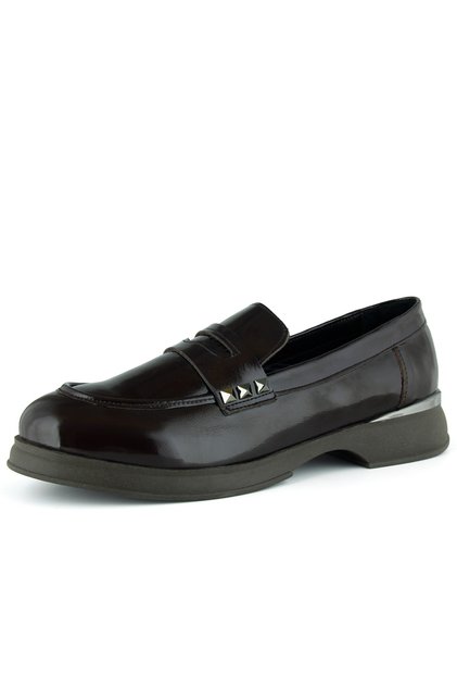 Brown Patent Leather Genuine Calfskin Trok Detailed Casual Loafer Shoes