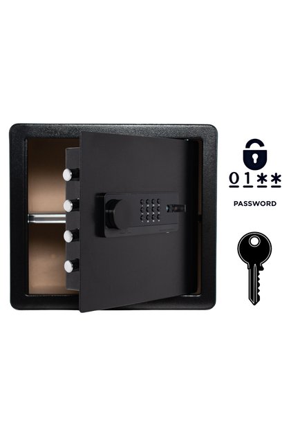 Seif de casa blindat - Otel Q235, Inchidere Electronica si Cheie - 36x40x30 cm, Negru