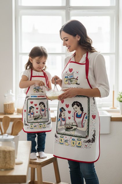 2-Piece Mother-Daughter Patterned Kitchen Aprons | Liquid-Proof, Stain-Proof | Gift - Children's Event Apron