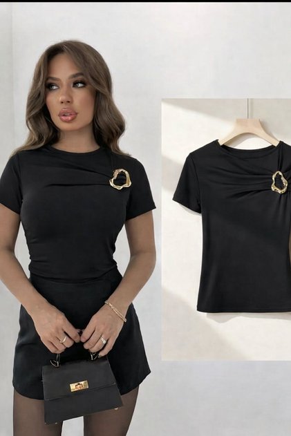 NEW SEASON Women's Buckled Bust-Detail Sandy Short Sleeve Blouse 0074