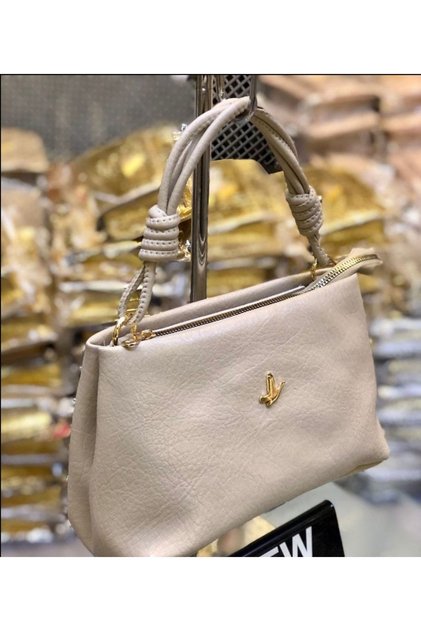 Medium Size Cream Colored Shoulder Bag with Askisi Knot Detail