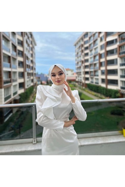 KADIN BEYAZ ROSA TESETTÜR KALEM ABİYE ELBİSE