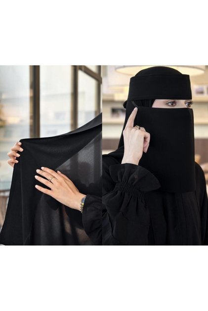 Cotton-lined headscarf set with half-length niqab