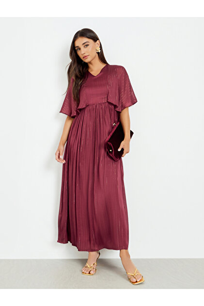 Women Rust Cape Sleeve Maxi Dress