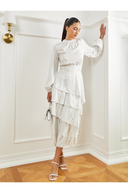 WhiteTextured Layered Maxi Dress