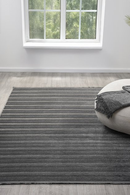 Zen Antrasit Çizgili Kaymaz Taban Makinede Yıkanabilir Dokuma Kilim Yolluk