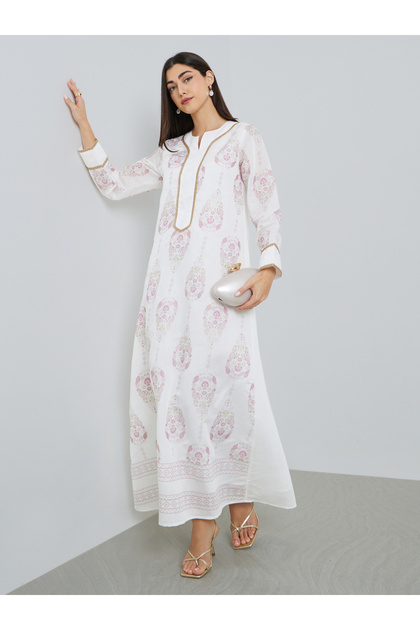 Women Cream Printed A-Line Jalabiya