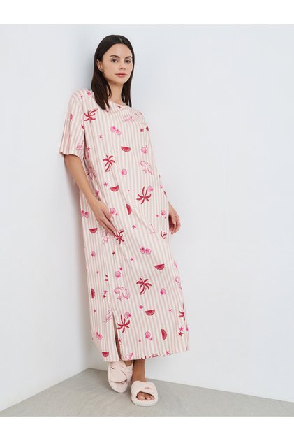 Pink All Over Print Sleep T-Shirt Dress