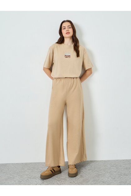 Cream Wide Leg Joggers