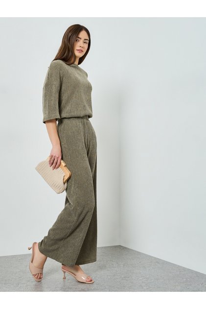 Olive Textured Wide Leg Knit Joggers