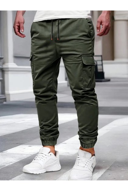 Men's Cargo Pocket Pants Stretch Cotton Cuffed Jogger Pants
