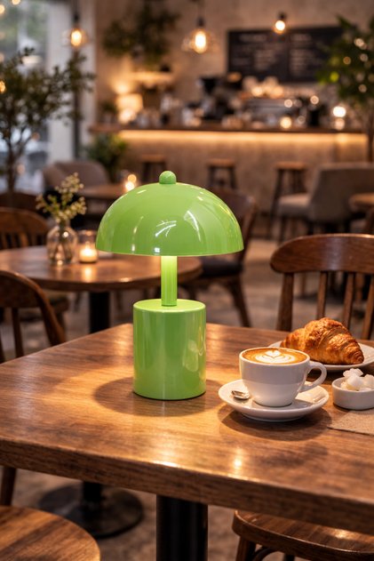 Orbit Yeşil Model Pilli Masa Lambası Cafe Salon Yatak Odası Abajur