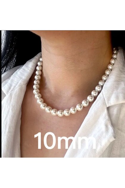 White Color Pearl Women's Necklace - Different Size Options (2mm - 16mm)