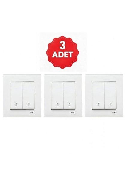 Karre 3 Adet Beyaz Komütatör Vavien Anahtar+Çerçeve Elektrik Anahtarı Seti