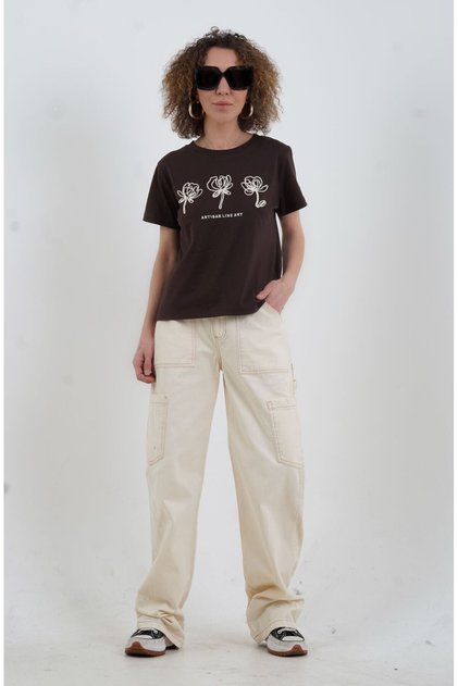 Natural Contrast Stitched Jean Trousers