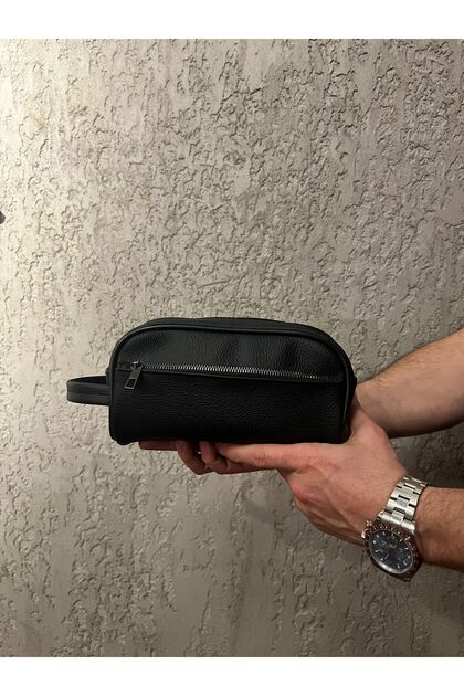 Men's Black Zippered Handbag