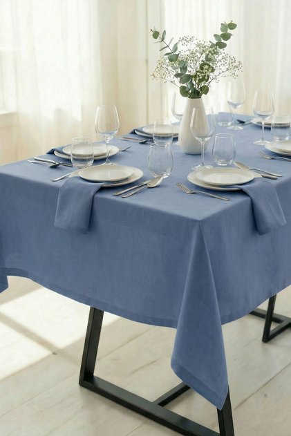 Dertsiz Panama Linen Premium Tablecloth - Water and Stain Repellent Cotton Blend Duck Cloth