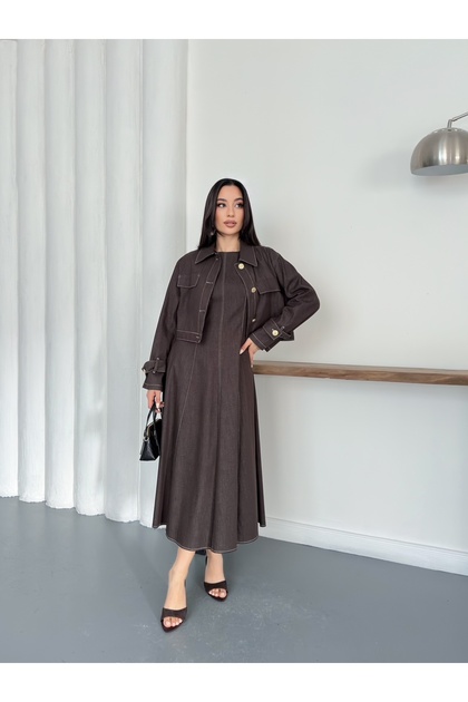 Lycra Denim Gilet Dress Jacket Set Islamic Clothing