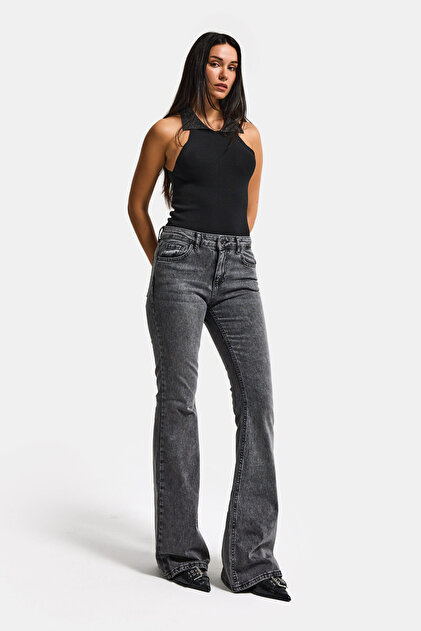 Women's Smoked 4S6-14 Mid Rise Flare Fit Stretch Fabric Denim Jeans