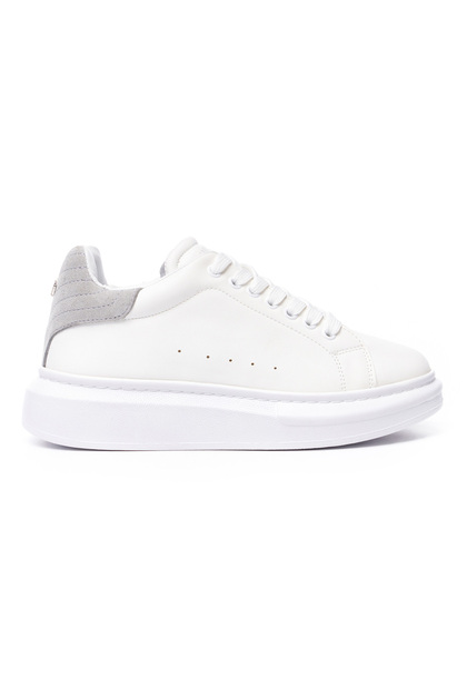 V-Harmony Men's Gray Suede White Sneaker with Heel Strip Detail