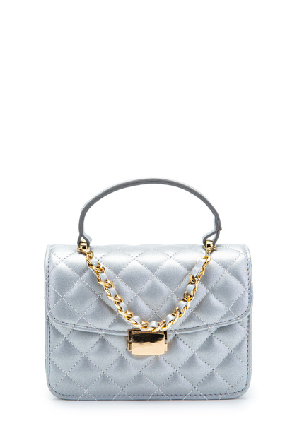 Gold Chain Charm Detailed Isabella Women's Crossbody Bag Silver