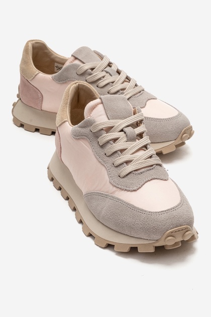Sneakers damă AMANDA, din piele naturală, gri-roz
