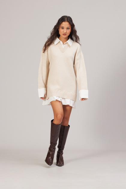 Shirt-Like V-Neck Dress